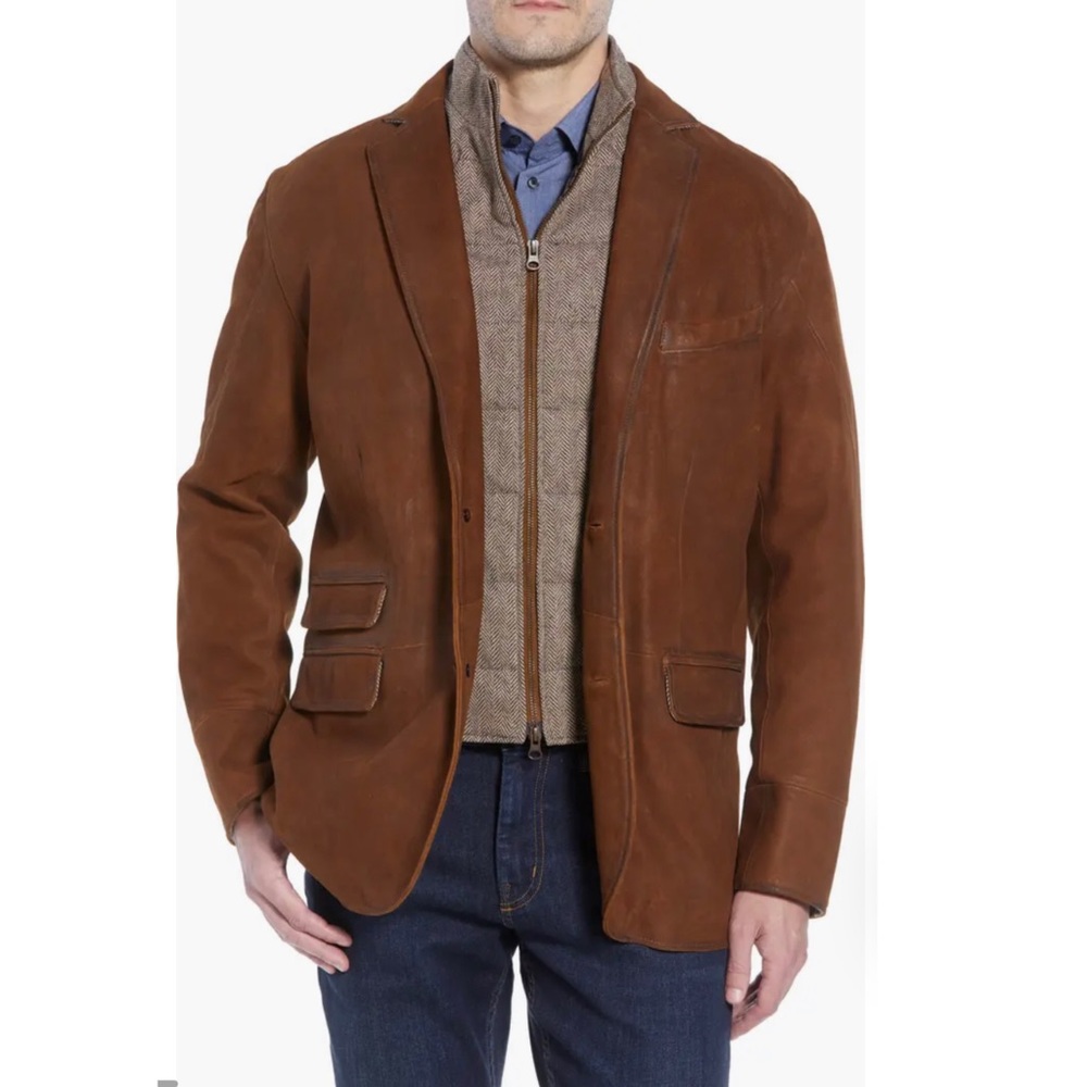 SOLD! FLYNT Distressed Leather Hybrid Coat Jacket Size 42R - Picture 1 of 16
